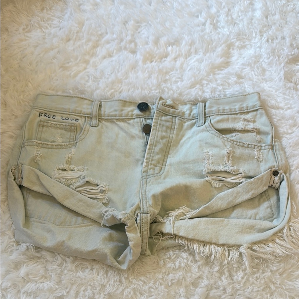 One Teaspoon Blue Distressed Jean Shorts